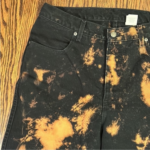Vintage 90s Harley Davidson Bleached Jeans Acid Wash Black Orange Grunge Unisex - Picture 3 of 9